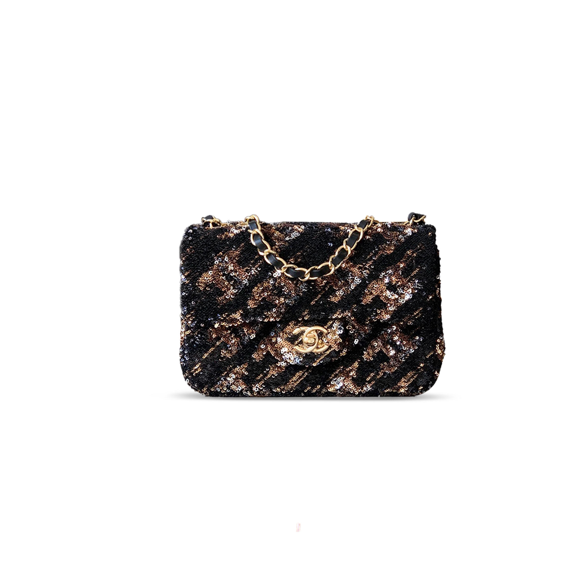 Ch*el flap bag sequins & gold-tone metal as4561 (21*14*8cm)